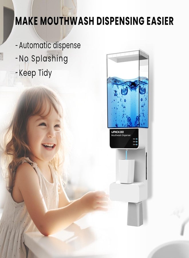 UMICKOO Automatic Touchless Mouthwash Dispenser, Wall Mounted Bathroom Mouthwash Dispenser with Magnetic Cup, 3 Adjustable Dispensing Levels, 700mL for Kids and Adults - Image 2