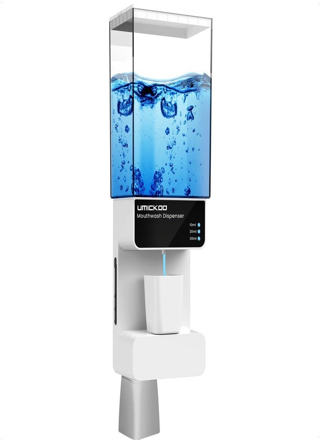 UMICKOO Automatic Touchless Mouthwash Dispenser, Wall Mounted Bathroom Mouthwash Dispenser with Magnetic Cup, 3 Adjustable Dispensing Levels, 700mL for Kids and Adults - Image 1