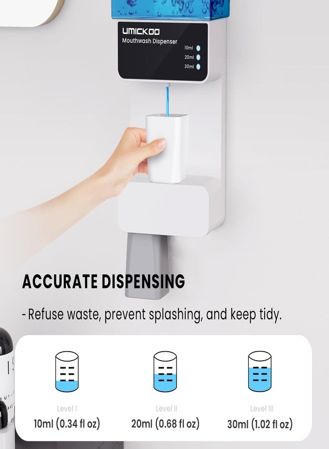 UMICKOO Automatic Touchless Mouthwash Dispenser, Wall Mounted Bathroom Mouthwash Dispenser with Magnetic Cup, 3 Adjustable Dispensing Levels, 700mL for Kids and Adults - Image 3