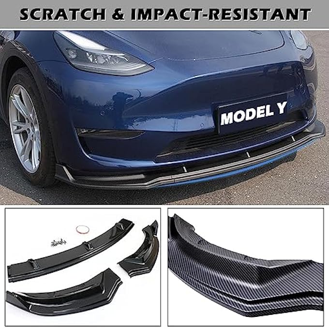 FLAMPETUS Fit Tesla Model Y Front Bumper Lip Kit Front Spoiler Wing Matte Carbon Fiber Splitter Trim Model Y Accessories 2017-2023 - Image 3