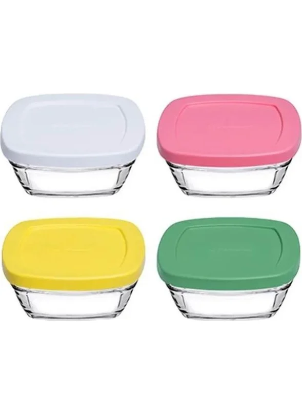 Paşabahçe 96840 Glass 4-Piece Pudding Storage Container with Lid 310 ML