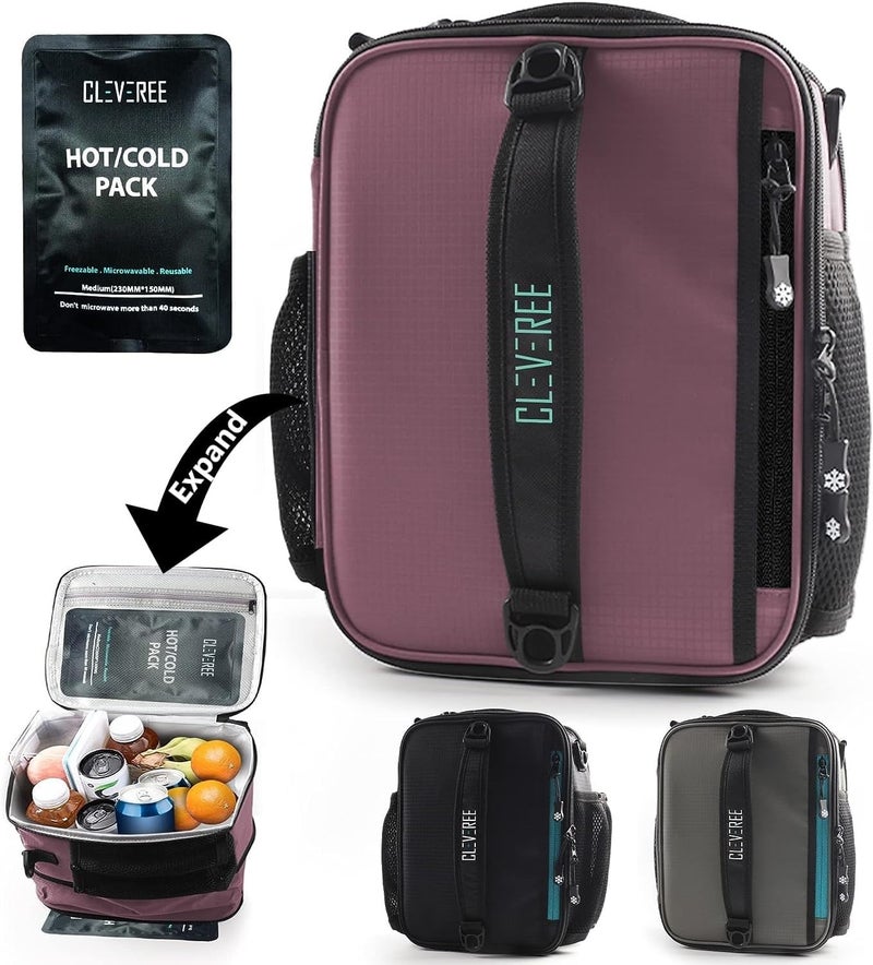 CLEVEREE Insulated Lunch Bag -Cooler Bag - Expandable Lunch Bag suitable for Work Office Travel -Lunch Bag for Men and Women-Lunch Box Leak proof with Adjustable Shoulder Strap (Purple) - Image 1
