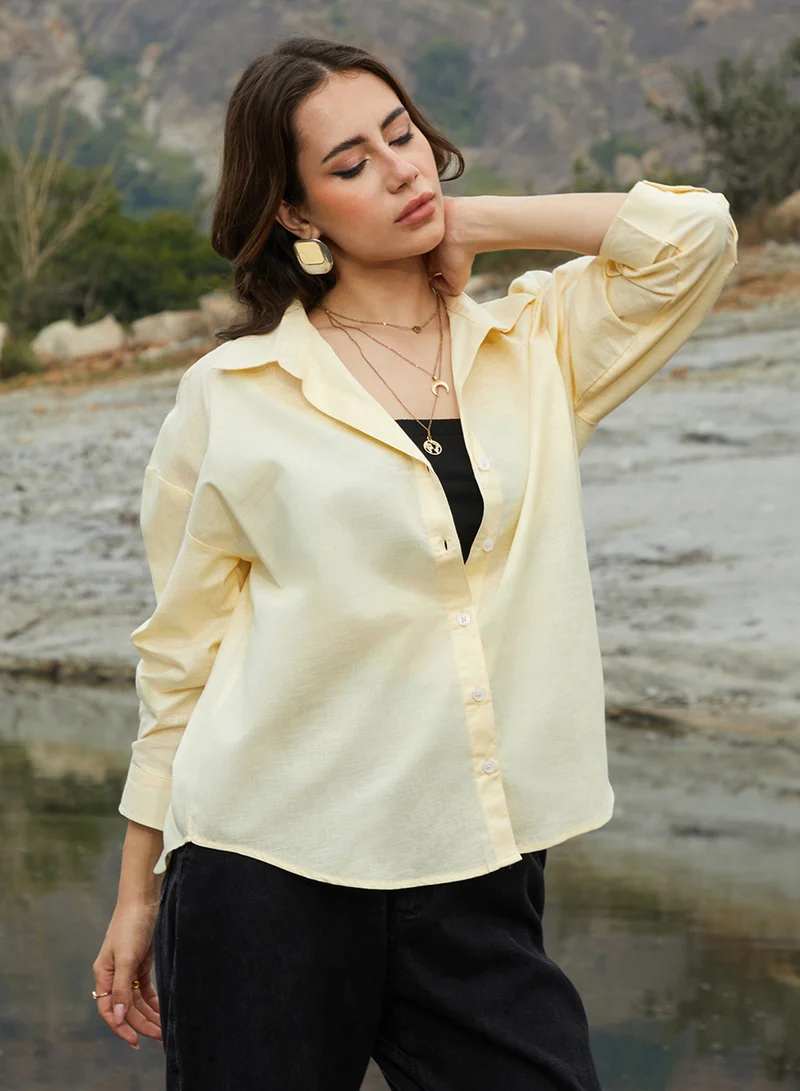 كامبوس سوترا Women's Butter Yellow Solid Oversized Shirt