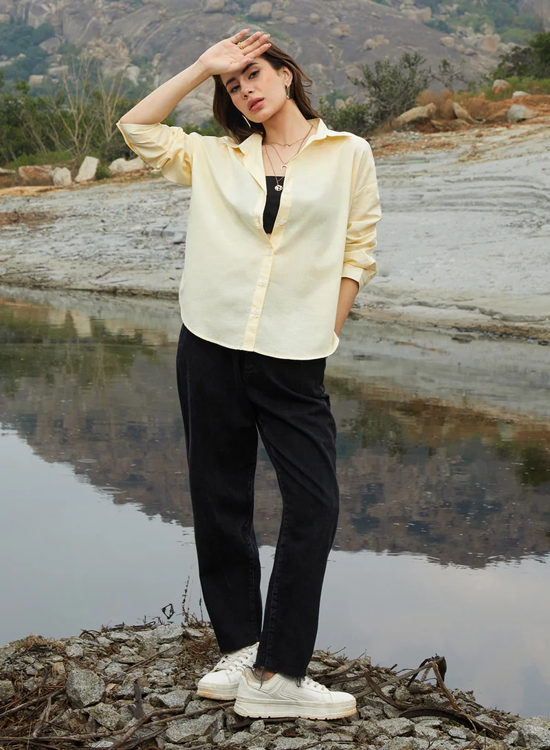 كامبوس سوترا Women's Butter Yellow Solid Oversized Shirt