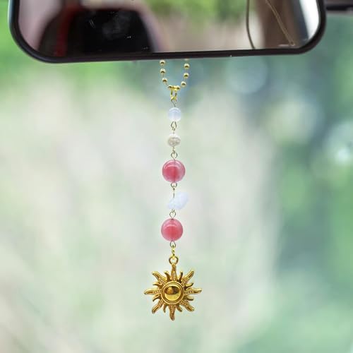 YTYAB Sun Hanging Car CharmGold Rear View Mirror AccessoriesBoho Crystals Decor - Image 1