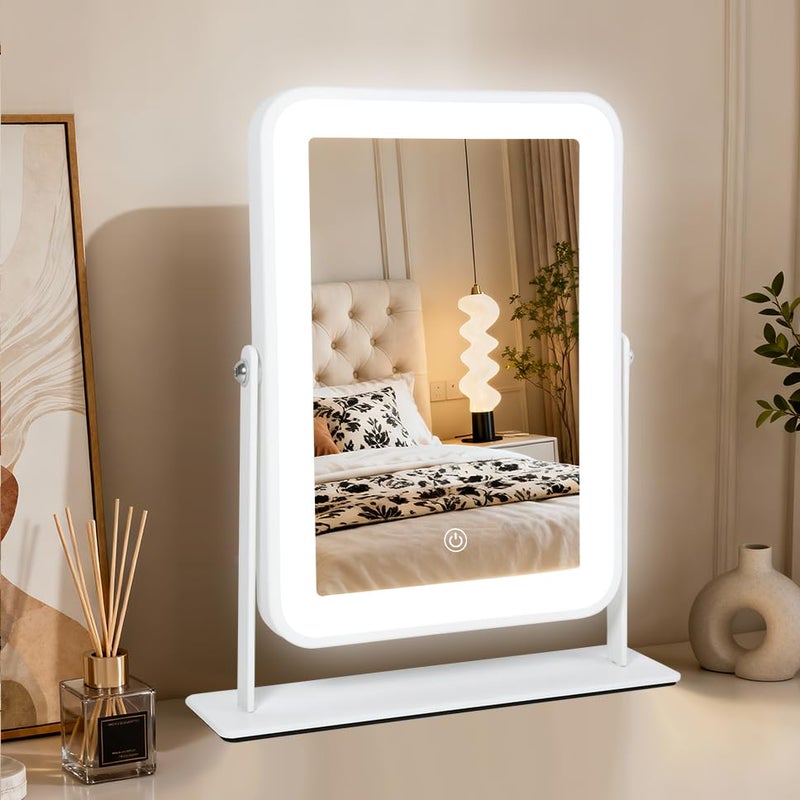 YEKKOPT Small Desk Mirror with Lights, Lighted Makeup Mirror with Light, Portable Tabletop Make Up Mirror for Desk, Vanity Mirror with Lights,Smart Touch Control, Dual Power Supply, 360Â°Rotation - Image 1