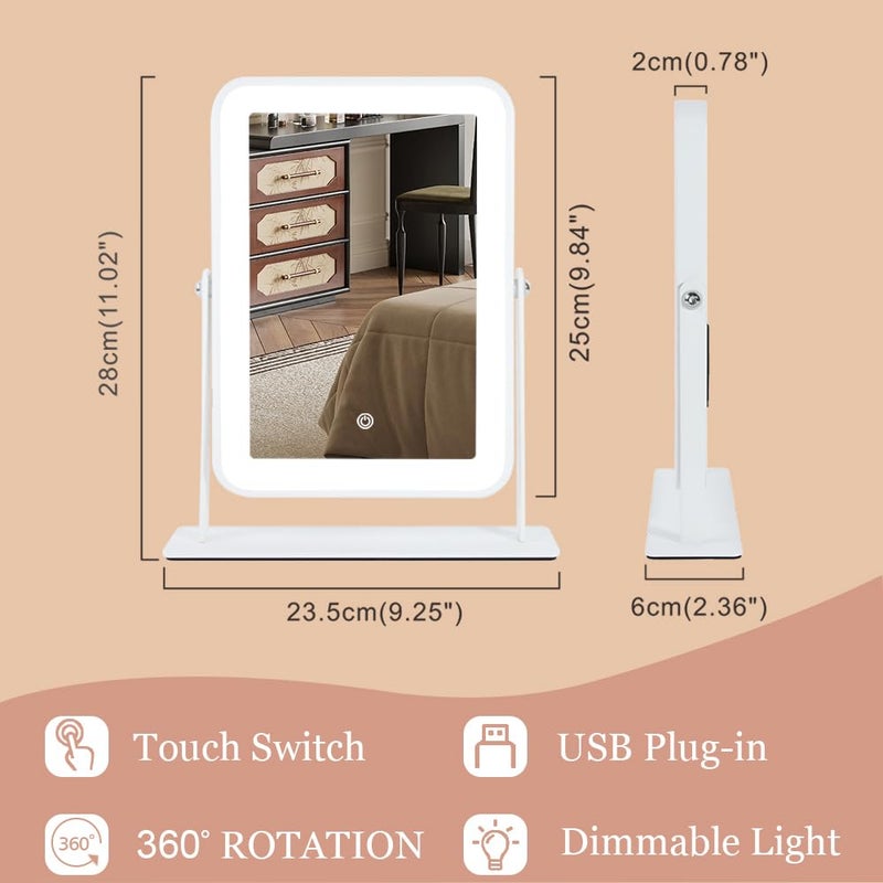 YEKKOPT Small Desk Mirror with Lights, Lighted Makeup Mirror with Light, Portable Tabletop Make Up Mirror for Desk, Vanity Mirror with Lights,Smart Touch Control, Dual Power Supply, 360Â°Rotation - Image 2