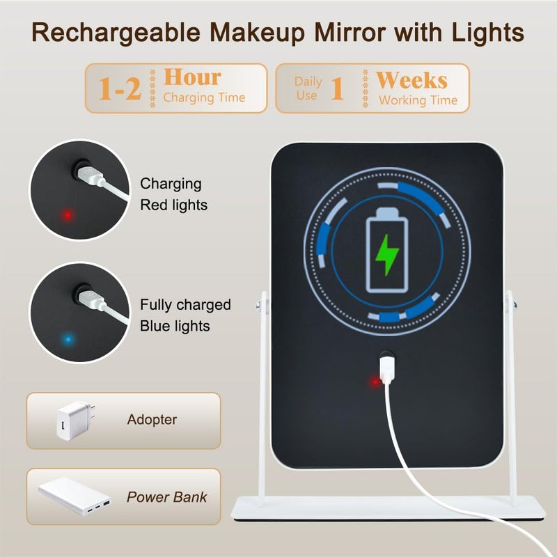YEKKOPT Small Desk Mirror with Lights, Lighted Makeup Mirror with Light, Portable Tabletop Make Up Mirror for Desk, Vanity Mirror with Lights,Smart Touch Control, Dual Power Supply, 360Â°Rotation - Image 3