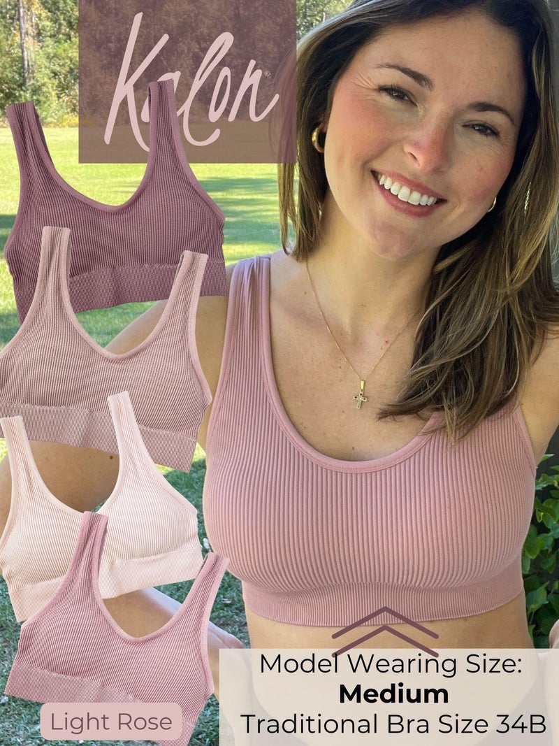 Kalon Women's 4 Pack Ribbed Bralette Crop Top Comfort Sports Bra (Large, Rose Tones) - Image 3