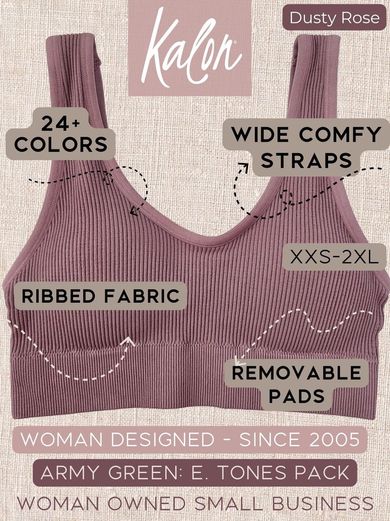 Kalon Women's 4 Pack Ribbed Bralette Crop Top Comfort Sports Bra (Large, Rose Tones) - Image 4