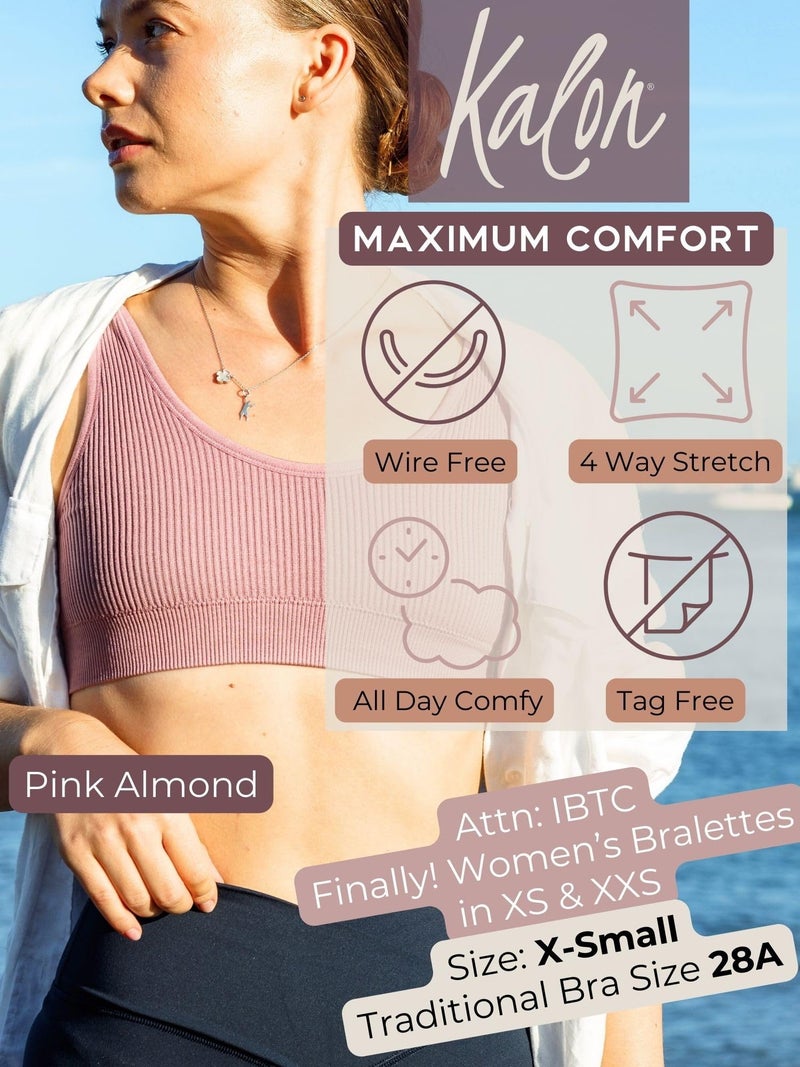 Kalon Women's 4 Pack Ribbed Bralette Crop Top Comfort Sports Bra (Large, Rose Tones) - Image 5
