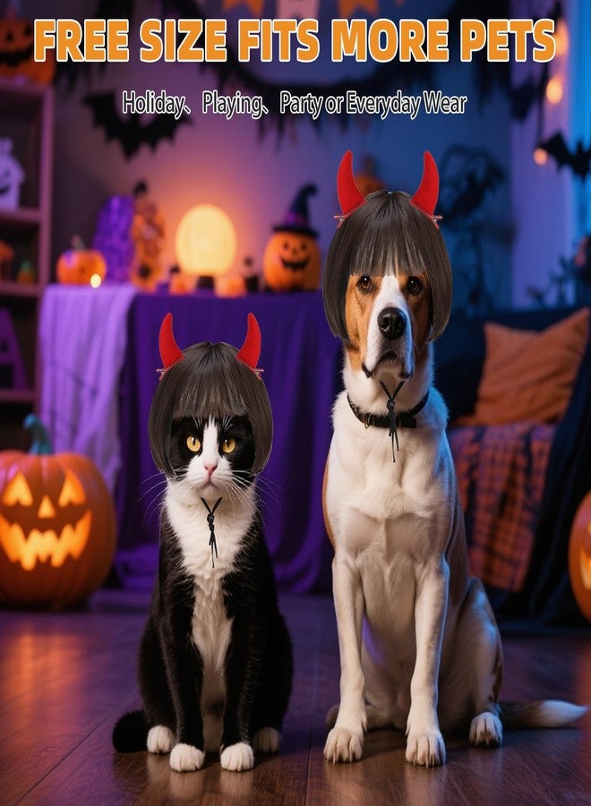 كولتيل زي تنكري للكلاب من كولتيل، شعر مستعار مضحك للحيوانات الأليفة مع إكسسوارات شيطانية، مناسب للكلاب والقطط الصغيرة والمتوسطة والكبيرة، هدية فريدة، قابل للتعديل ليناسب مختلف أحجام الرأس، زي تنكري لحفلات الأعياد ومهرجانات الكريسماس. - Image 3