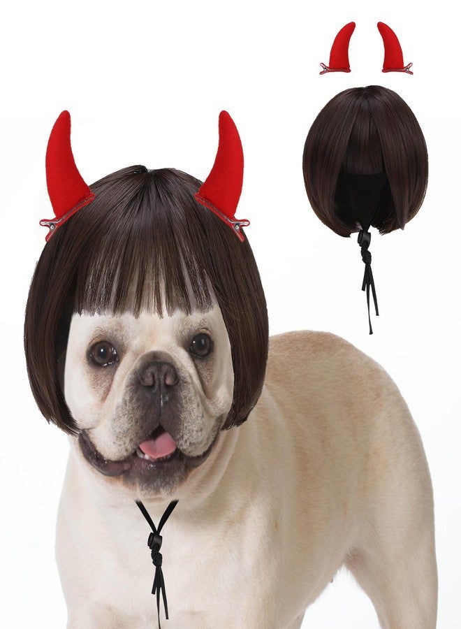 كولتيل زي تنكري للكلاب من كولتيل، شعر مستعار مضحك للحيوانات الأليفة مع إكسسوارات شيطانية، مناسب للكلاب والقطط الصغيرة والمتوسطة والكبيرة، هدية فريدة، قابل للتعديل ليناسب مختلف أحجام الرأس، زي تنكري لحفلات الأعياد ومهرجانات الكريسماس. - Image 1