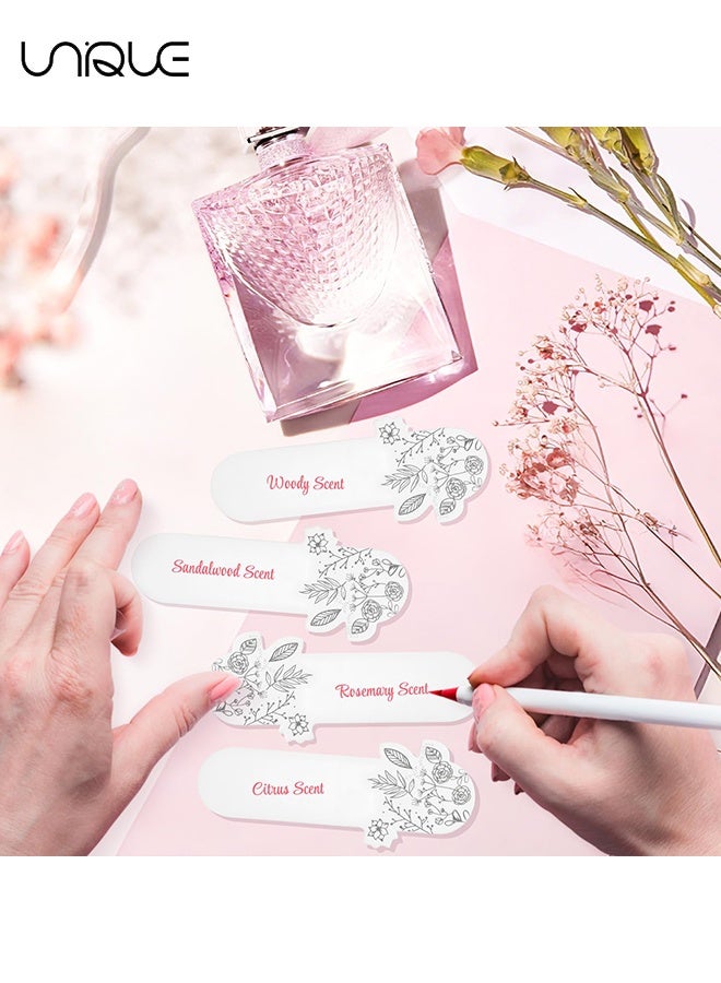 Unique 100 Pcs Perfume Test Strips - Disposable White Essential Oils Test Paper - Floral Print Fragrance Classification Testing Card for Essential Oil Blending, Perfume Making, Aromatherapy & Fragrance Sampling - 3.1 x 0.79 in - Image 4