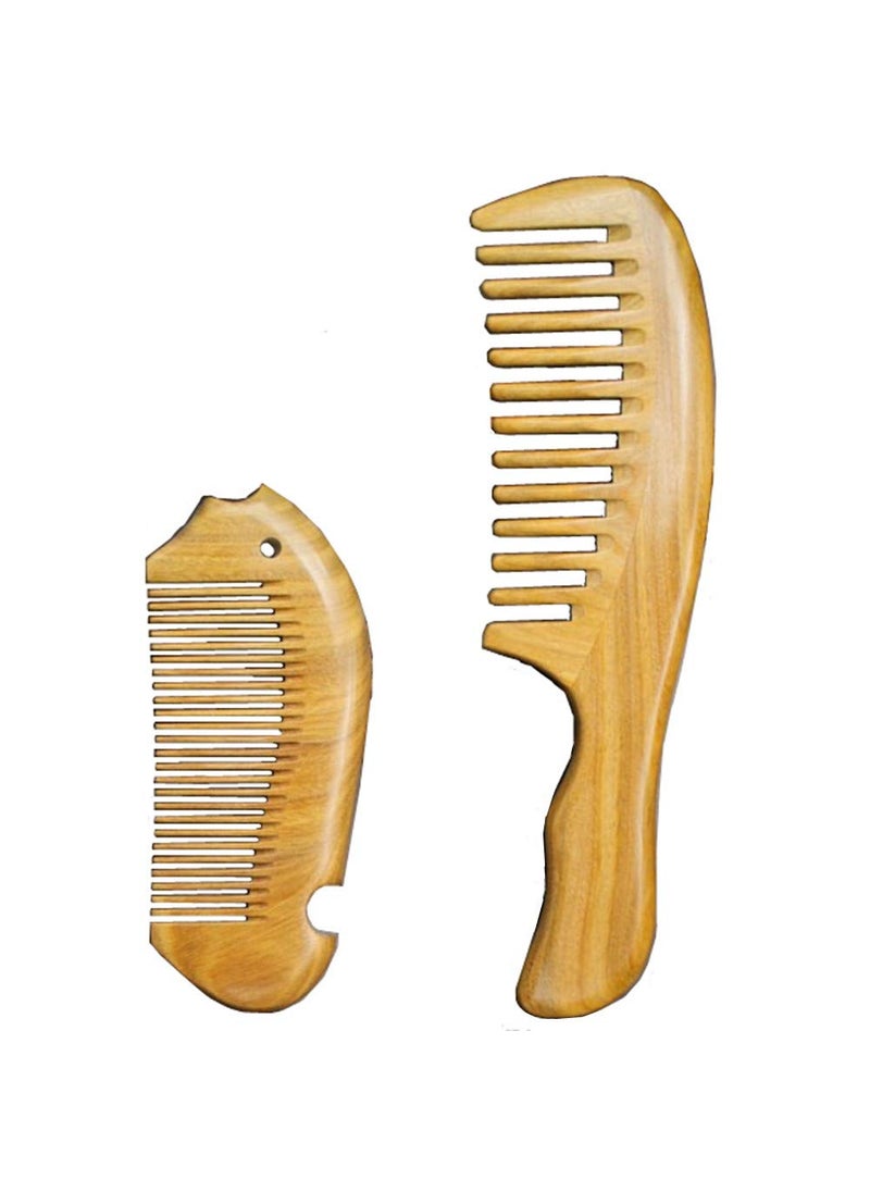 Aguder Natural Green Sandalwood Comb Wide Tooth Comb  Aguder Handmade Pocket Hair Comb Beard Comb Moustache Comb with Natural Wood Aromatic Smell 