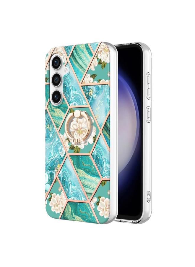S-TOP Case For Samsung Galaxy S23 FE 5G Splicing Marble Flower IMD TPU Phone Case with Ring Holder - Image 1