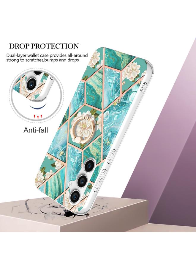 S-TOP Case For Samsung Galaxy S23 FE 5G Splicing Marble Flower IMD TPU Phone Case with Ring Holder - Image 2