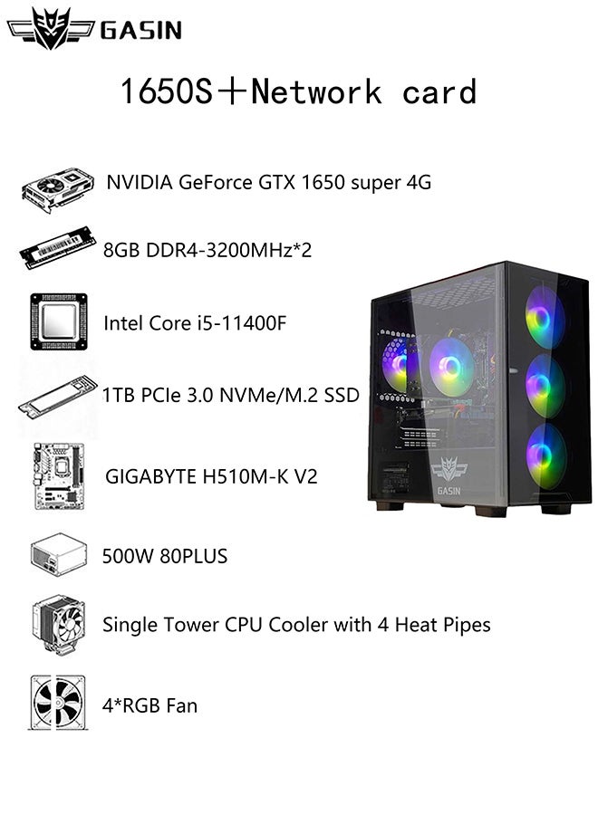 غاز حاسوب ألعاب بمعالج كور i5-11400F/1 تيرابايت SSD/16 جيجابايت RAM 3200MB DDR4/ويندوز 11 برو/4 جيجابايت NVIDIA GeForce GTX 1650 Super رسومات + جهاز استقبال بطاقة لاسلكية وبلوتوث - Image 3