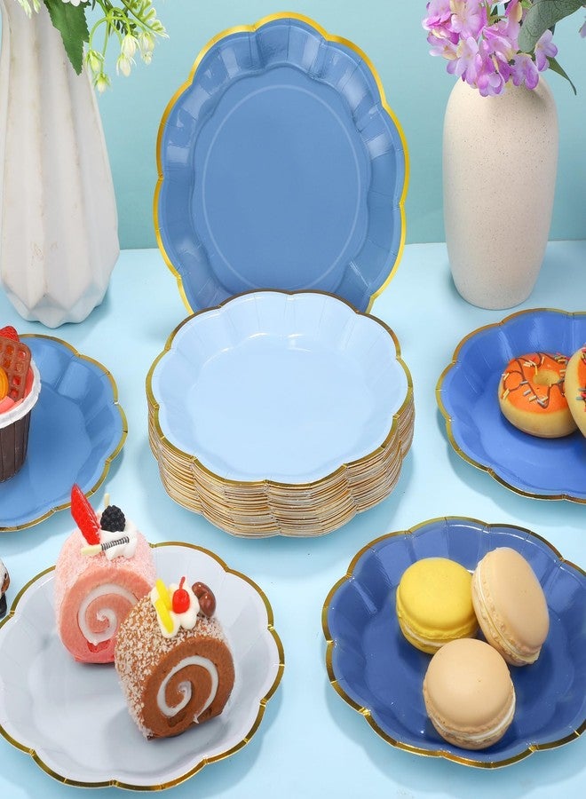 Kochorie 60 PCS Dusty Blue Scalloped Party Plates, 7 Inch Gradient Blue Dessert Plate, Disposable Gold Foil Border Paper Plates for Birthday Bridal Baby Shower Wedding Party Supplies - Image 4