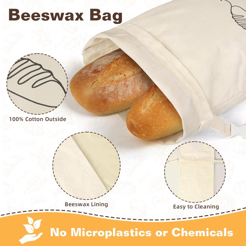 LDJRCP Reusable Beeswax Bread Bags for Sourdough Baking (2 Pack) XL - Organic Cotton Beeswax sourdough bread bags, Eco-Friendly, Freezer-Safe, Keep Homemade Bread Fresh, Food-Storage Bag - Image 3