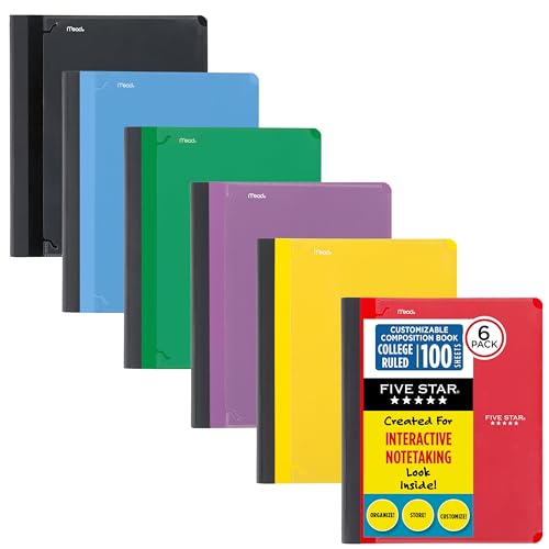 Five Star Interactive Notetaking Composition Book, 1 Subject, College Ruled Paper, 9" x 11", 100 Sheets, Customizable, Assorted Colors, 6 Pack (38612) - Image 1