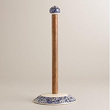 World Paper Towel Holder Paper Towel Stand Paper towel Dispenser Wooden and Ceramic Blue and White HAND CRAFTED AND HAND PAINTED NORTHERN AFRICAN DESIGN