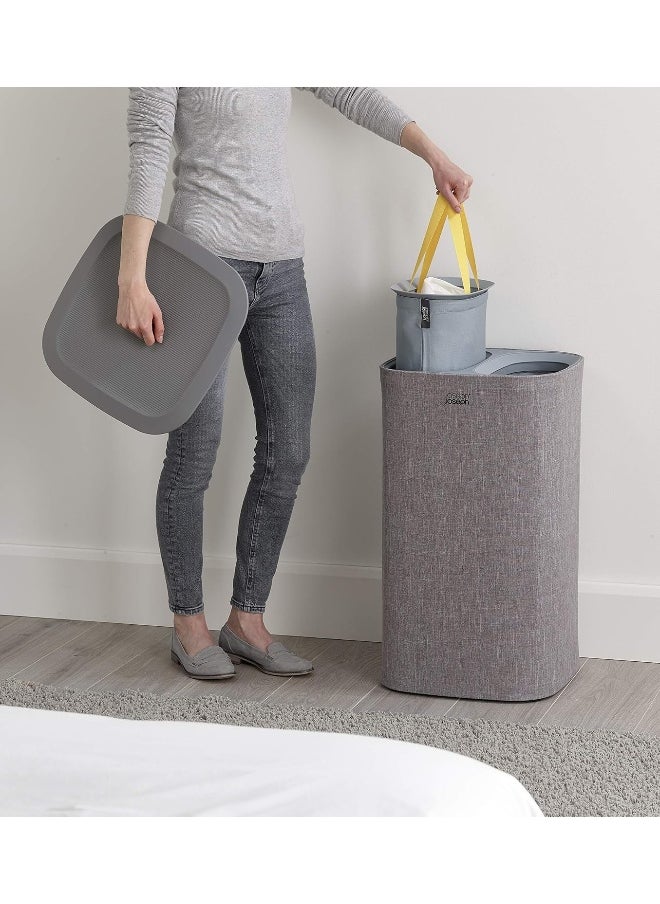 Joseph Joseph Tota 60litre Laundry Separation Basket with lid, 2 Removable Washing Bags Handles Grey  - Image 3