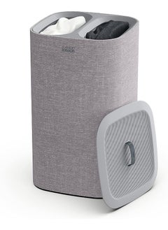 Joseph Joseph Tota 60litre Laundry Separation Basket with lid, 2 Removable Washing Bags Handles Grey  - Image 1