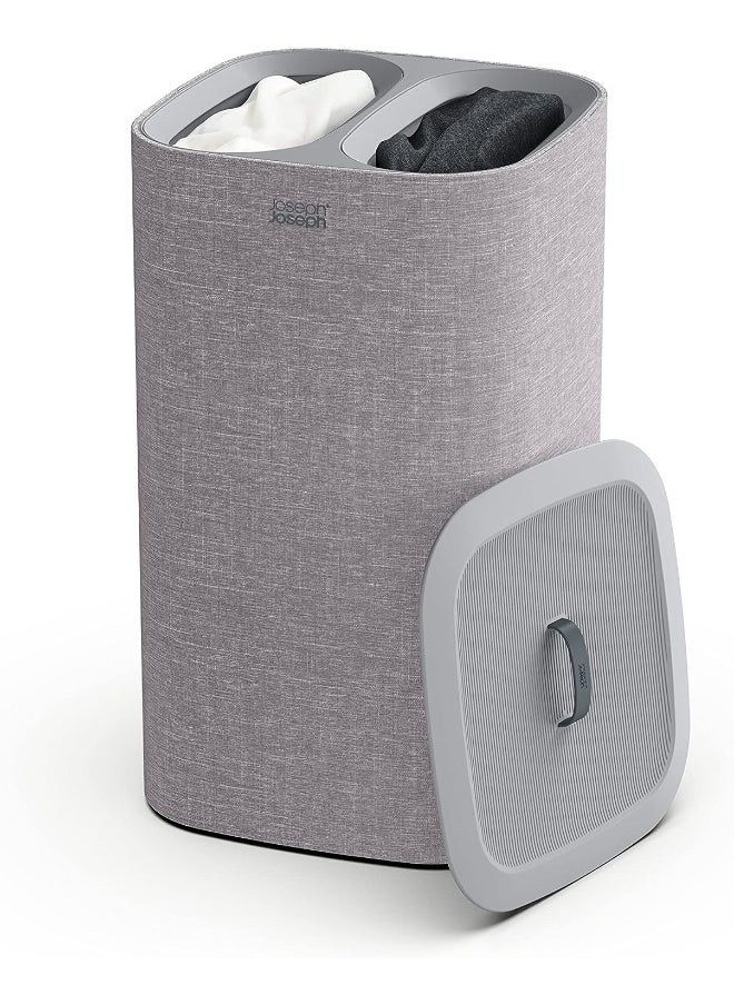 Joseph Joseph Tota 60litre Laundry Separation Basket with lid, 2 Removable Washing Bags Handles Grey  - Image 1