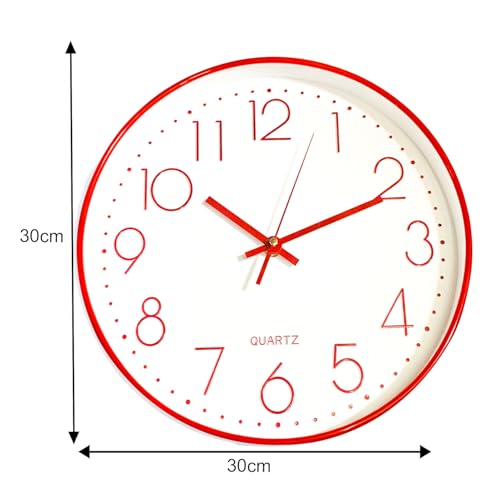 Xtore Modern Round Wall Clock with Luxurious Finish (Pack of 1, RED) - Image 4