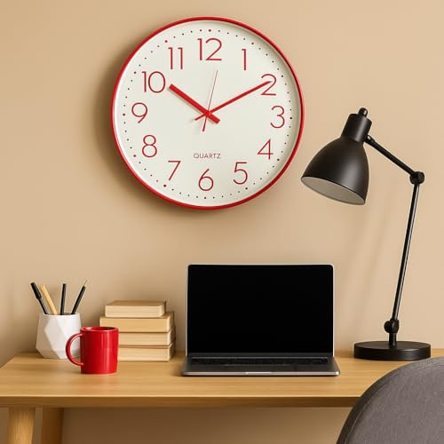 Xtore Modern Round Wall Clock with Luxurious Finish (Pack of 1, RED) - Image 2