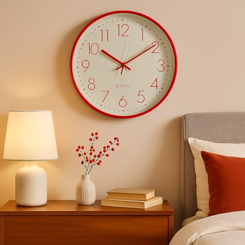 Xtore Modern Round Wall Clock with Luxurious Finish (Pack of 1, RED) - Image 3
