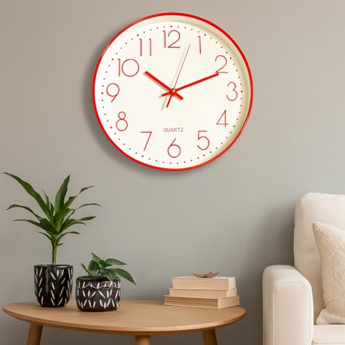 Xtore Modern Round Wall Clock with Luxurious Finish (Pack of 1, RED) - Image 1