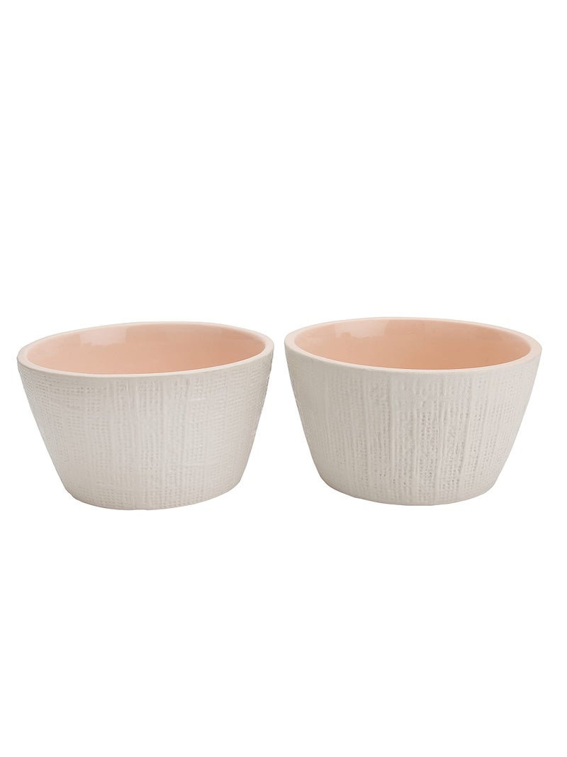 miah decor Miah Décor Handcrafted Textured Cream & Pink Serving Bowls (Dia-6")-Set of 2 - Image 3