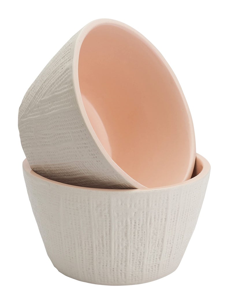 miah decor Miah Décor Handcrafted Textured Cream & Pink Serving Bowls (Dia-6")-Set of 2 - Image 5