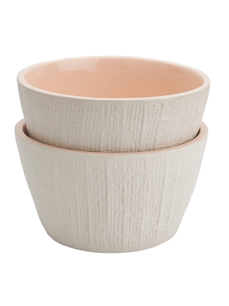 miah decor Miah Décor Handcrafted Textured Cream & Pink Serving Bowls (Dia-6")-Set of 2 - Image 4
