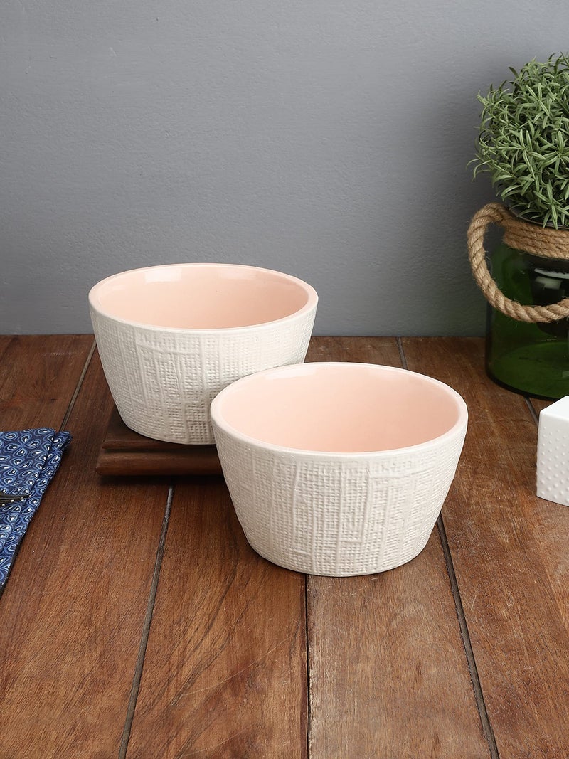 miah decor Miah Décor Handcrafted Textured Cream & Pink Serving Bowls (Dia-6")-Set of 2 - Image 2