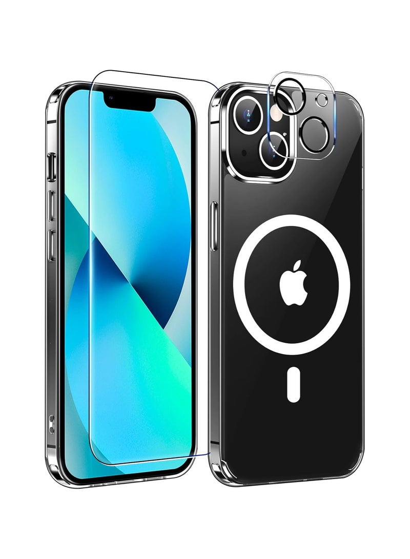 دينكس حزمة 3 في 1 لهاتف iPhone 13، حافظة شفافة مع واقي شاشة وواقي عدسة، متوافقة مع Magsafe، حماية عالية الجودة ومضادة للاصفرار، حافظة مغناطيسية لهاتف iPhone 13، شفافة - Image 1