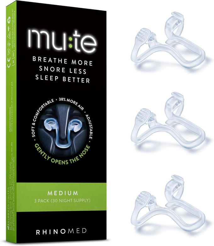 Rhinomed Mute Nasal Dilator for Snore Reduction Anti-Snoring Aid Solution Breathing Aids for Better Sleep Comfortable Nose Vents to Improve Airflow (Medium, 3-Pk) - Image 1