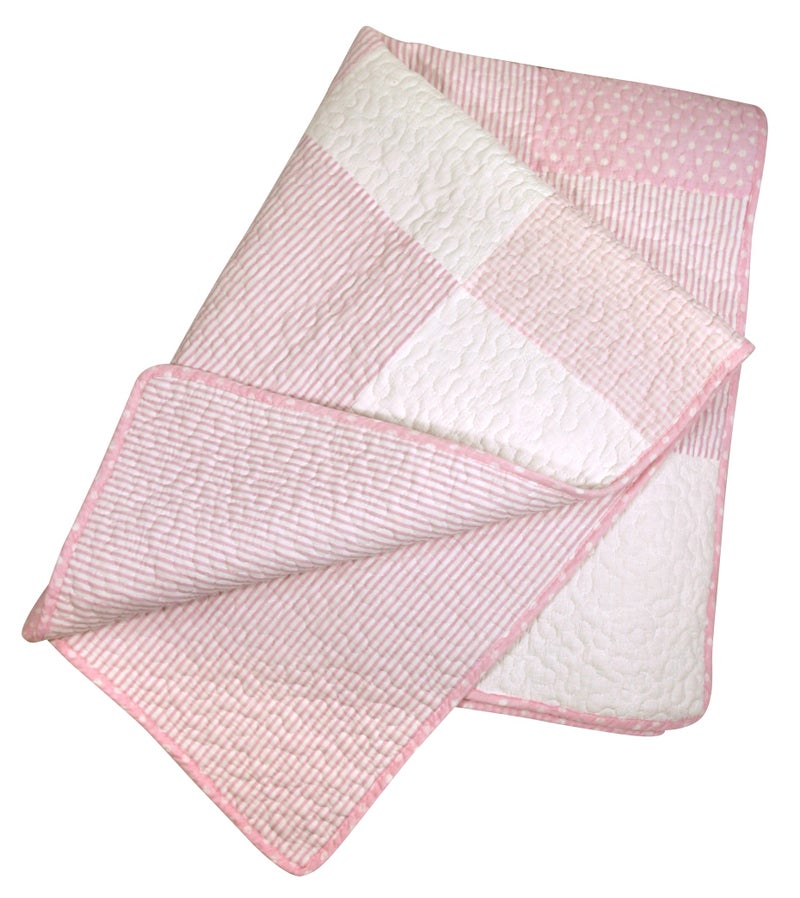 Stephan Baby Heirloom-Quality Pieced Crib Quilt, Pink and White Vintage Dot - Image 3