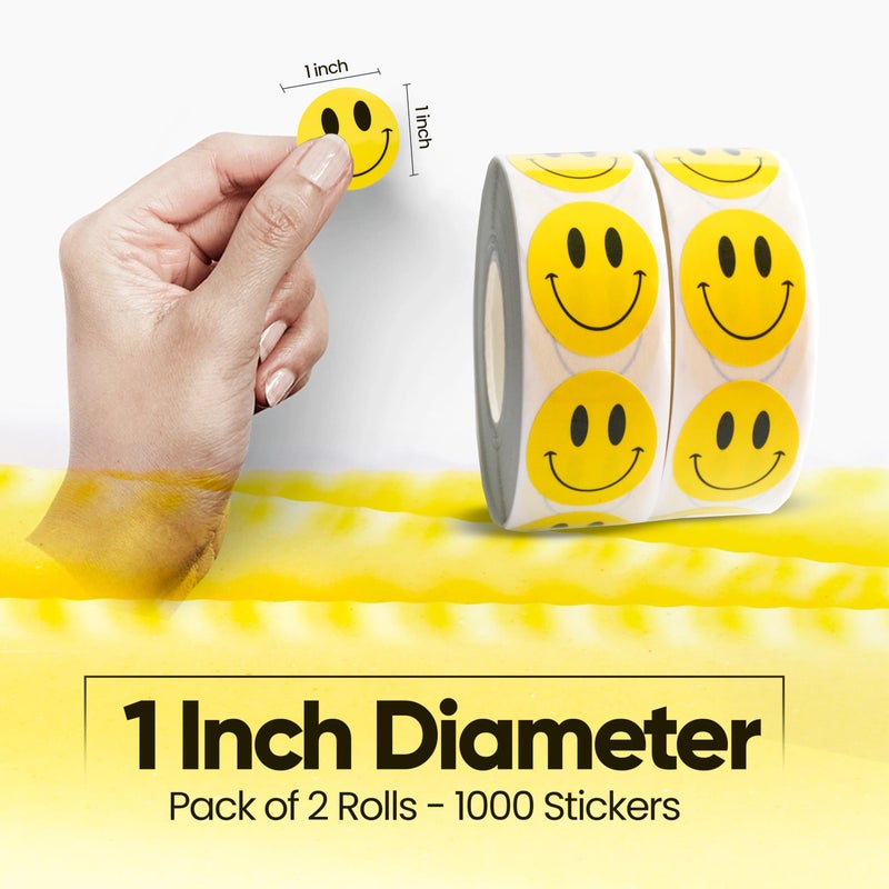 IBAKE 1000PCS Yellow Smiley Face Stickers 1 Inch â€“ Bulk Happy Face Stickers for Classrooms, Teachers, Rewards, Party Favors, Scrapbooking, Packaging, School Supplies (2 Rolls) - Image 4