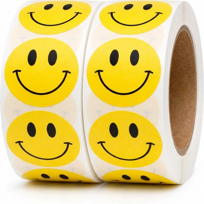 IBAKE 1000PCS Yellow Smiley Face Stickers 1 Inch â€“ Bulk Happy Face Stickers for Classrooms, Teachers, Rewards, Party Favors, Scrapbooking, Packaging, School Supplies (2 Rolls) - Image 1