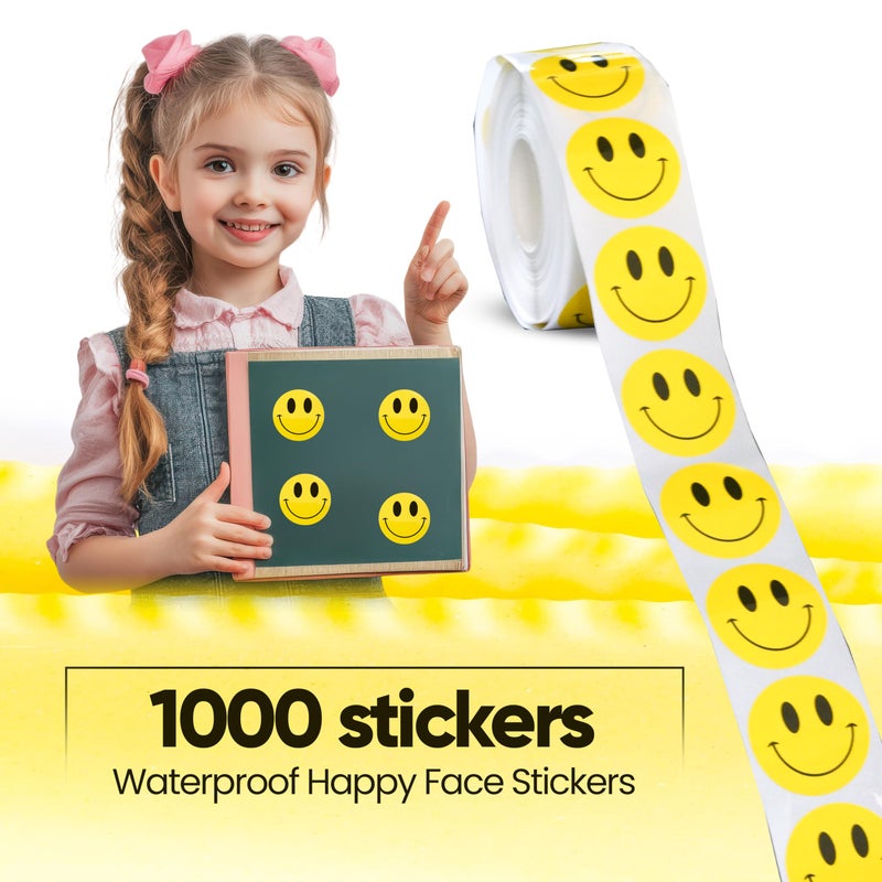 IBAKE 1000PCS Yellow Smiley Face Stickers 1 Inch â€“ Bulk Happy Face Stickers for Classrooms, Teachers, Rewards, Party Favors, Scrapbooking, Packaging, School Supplies (2 Rolls) - Image 2