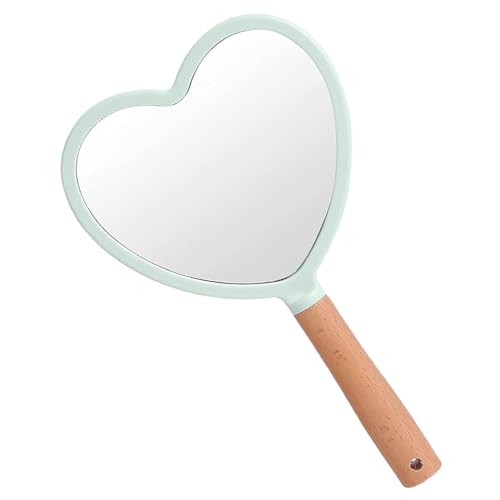 Trifecta Single-Sided Portable Travel Handheld Vanity Mirror with Hanging Hole in Handle Hand Mirror with Comfy Handle for Makeup,Small Cute Wood Hand Mirror(Heart, Green Pack of 1) - Image 1
