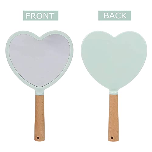 Trifecta Single-Sided Portable Travel Handheld Vanity Mirror with Hanging Hole in Handle Hand Mirror with Comfy Handle for Makeup,Small Cute Wood Hand Mirror(Heart, Green Pack of 1) - Image 3