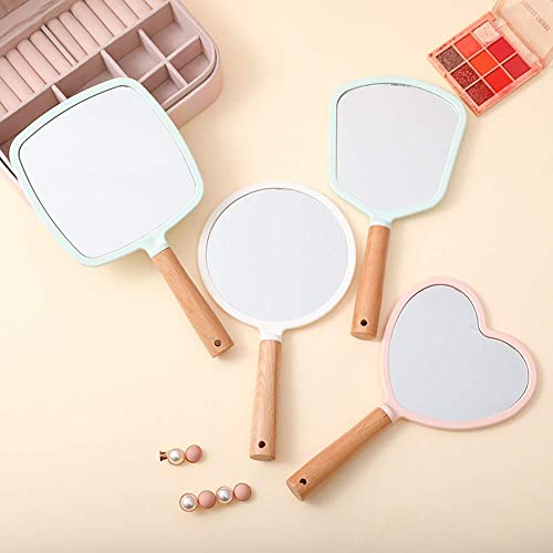 Trifecta Single-Sided Portable Travel Handheld Vanity Mirror with Hanging Hole in Handle Hand Mirror with Comfy Handle for Makeup,Small Cute Wood Hand Mirror(Heart, Green Pack of 1) - Image 4