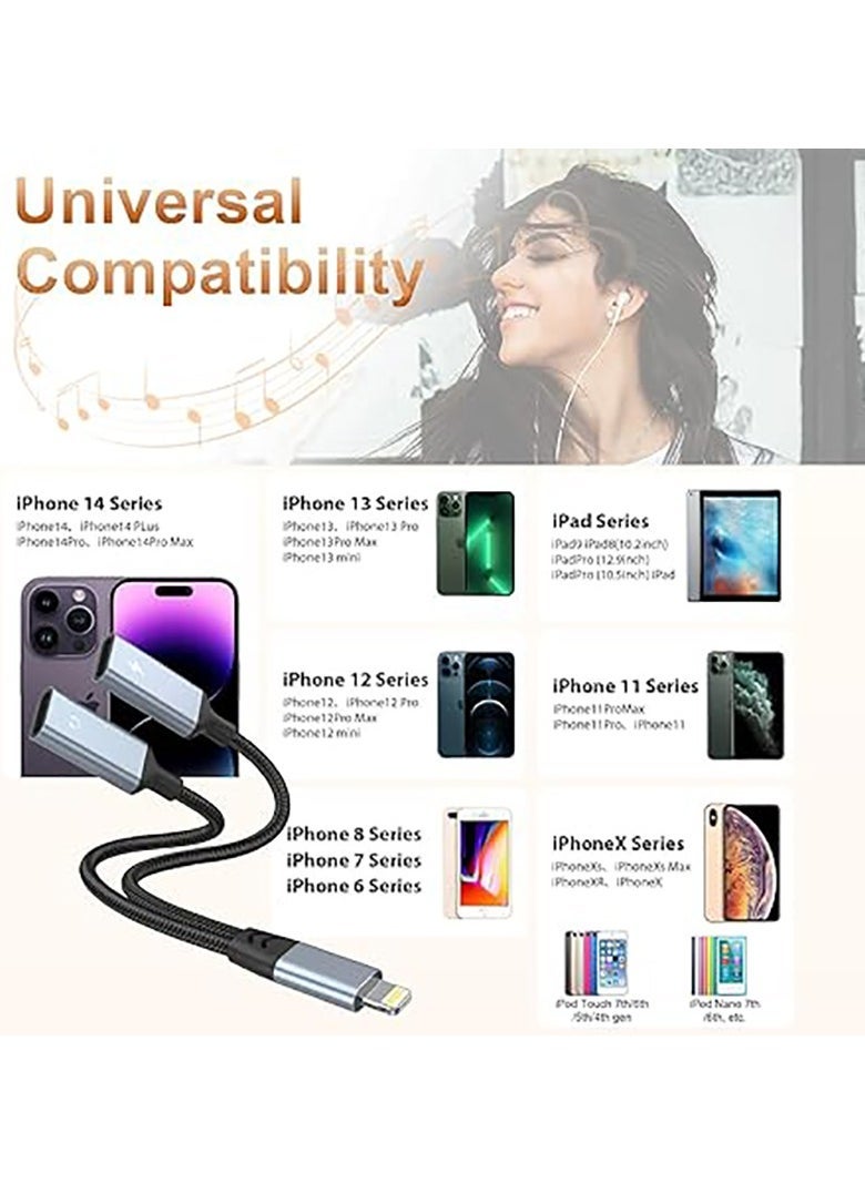 Generic - iPhone Charging and Headphone Adapter, iPhone Lightning to 2 Lightning Adapter,Dual Lightning AUX + Charger Adapter Dongle Cable Splitter Audio Charger for iPhone 14Pro  Max/14 Pro/12/11/X/8/pad - Image 1