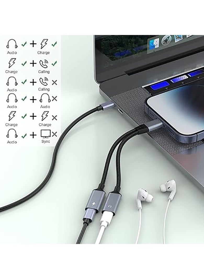 Generic - iPhone Charging and Headphone Adapter, iPhone Lightning to 2 Lightning Adapter,Dual Lightning AUX + Charger Adapter Dongle Cable Splitter Audio Charger for iPhone 14Pro  Max/14 Pro/12/11/X/8/pad - Image 1