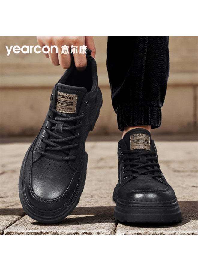 Yierkang Men's Autumn New Retro Casual Shoes Fashion Versatile Work Shoes Leather Panel Outdoor Trendy Shoes For Men