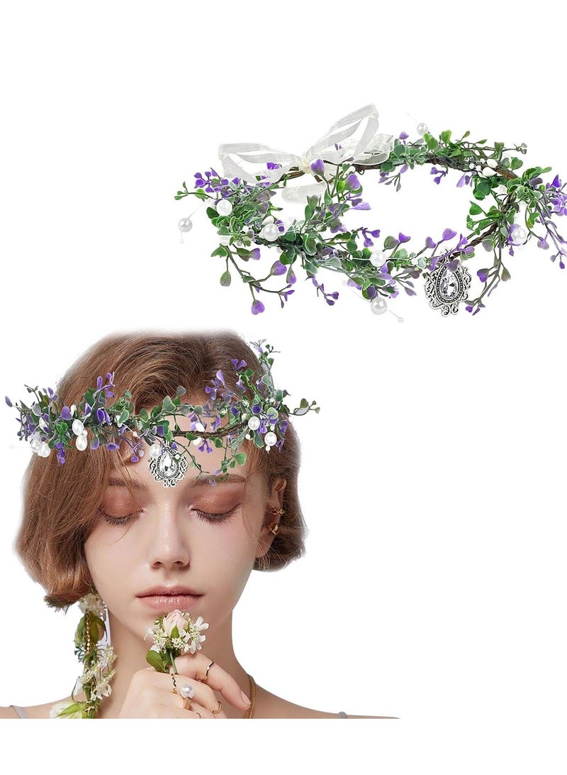 SYOSI Flower Headband for Wedding Girls Boho Floral Crown Wedding Hair Accessories for Kids Princess Headpiece Flower Headband for Girl and Flower Girls Adjustable Headband for Wedding Festival Party - Image 1